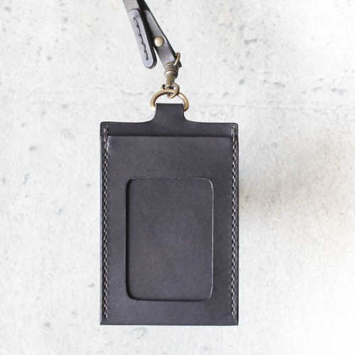 鐵灰色真皮手工證件卡套